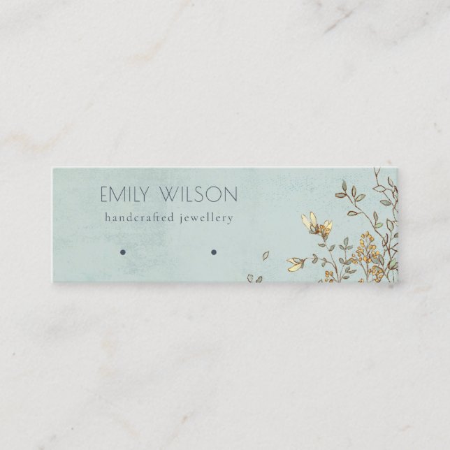 Elegant Dusky Floral Aqua Stud Earring Display Mini Business Card (Front)