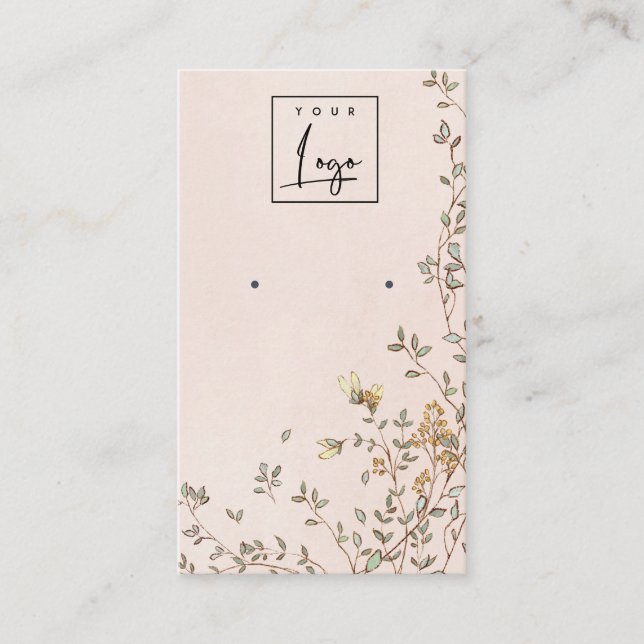 Elegant Dusky Floral Blush Logo Earring Display Business Card (Front)