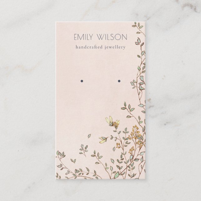 Elegant Dusky Floral Blush Stud Earring Display Business Card (Front)
