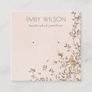 Elegant Dusky Floral Blush Stud Earring Display Square Business Card