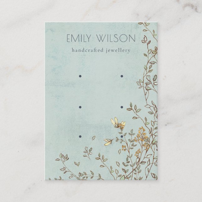 Elegant Dusky Floral Vine Aqua 3 Earring Display Business Card (Front)