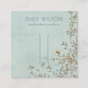 Elegant Dusky Floral Vine Aqua Hair Clip Display Square Business Card
