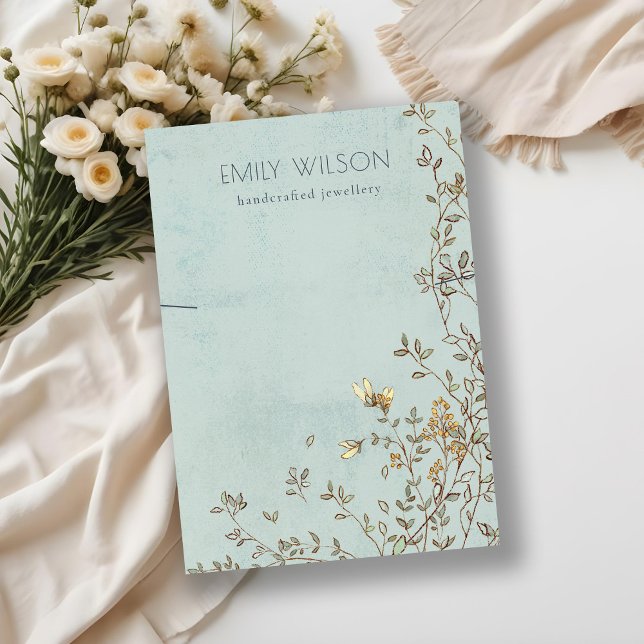 Elegant Dusky Floral Vine Aqua Necklace Display Business Card (Creator Uploaded)