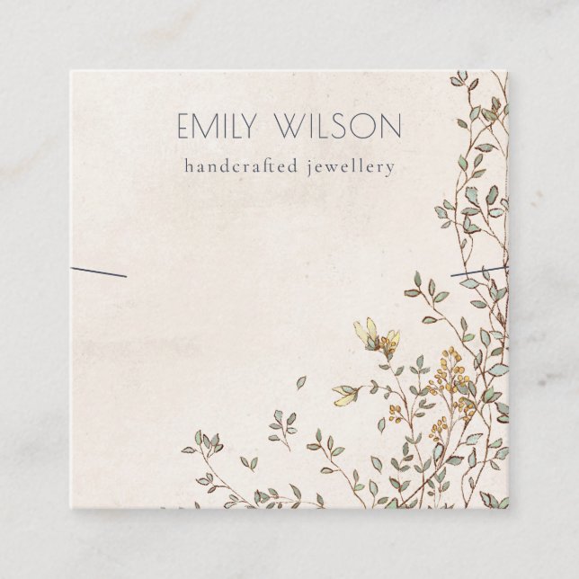 Elegant Dusky Floral Vine Band Necklace Display Square Business Card (Front)