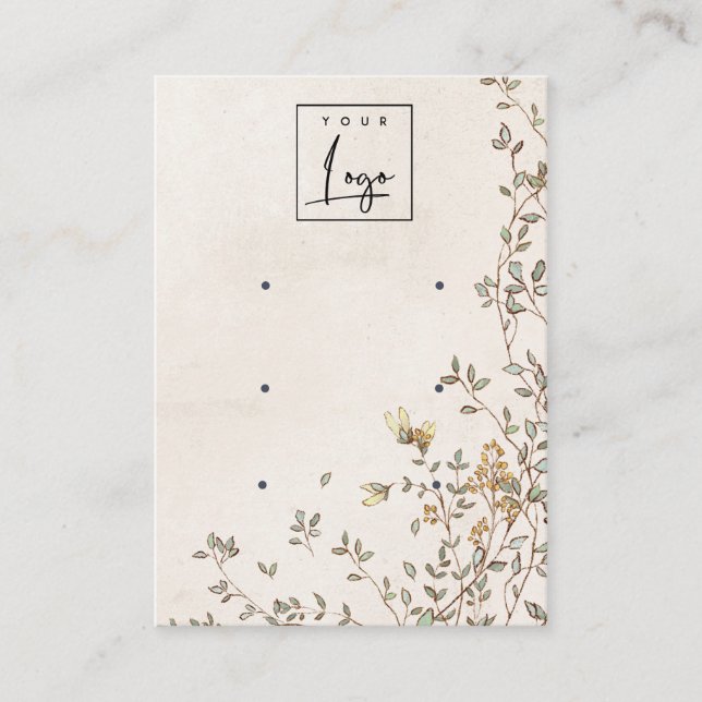 Elegant Dusky Floral Vine Logo 3 Earring Display Business Card (Front)