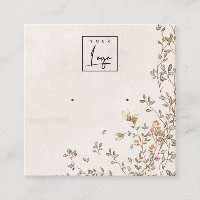 Elegant Dusky Floral Vine Logo Earring Display Square Business Card (Front)