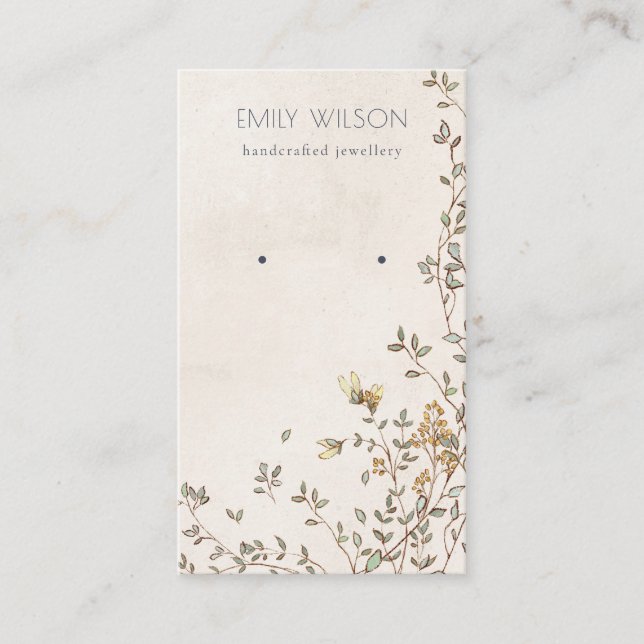 Elegant Dusky Floral Vine Stud Earring Display Business Card (Front)