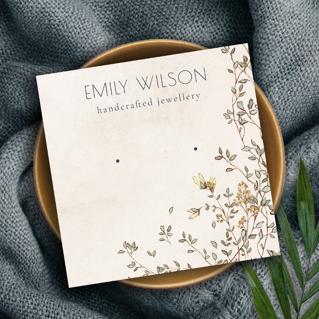 Elegant Dusky Floral Vine Stud Earring Display Square Business Card (Creator Uploaded)