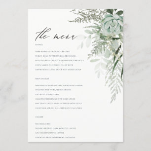 Elegant Dusky Leafy Fern Succulent Wedding Menu