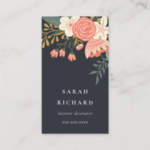Elegant Dusky Orange Blush Black Ambrosia Floral  Business Card