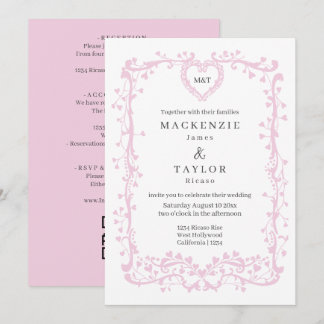 Elegant Dusky Pink Wedding French Frame Heart Invitation