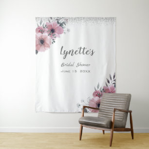 Elegant Dusky Rose Silver Glitter Bridal Shower Tapestry