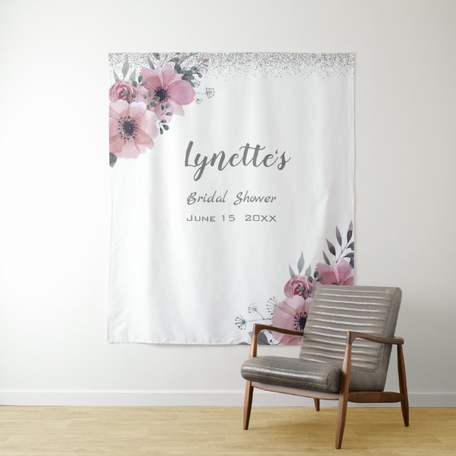 Elegant Dusky Rose Silver Glitter Bridal Shower Tapestry (In Situ)