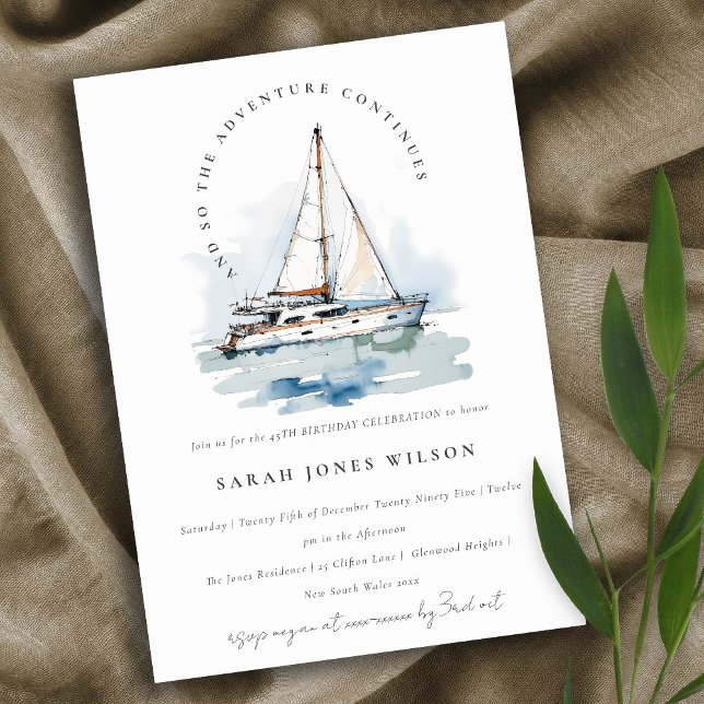 Elegant Dusky Sailboat Yacht Seascape Birthday Invitation (Creator Uploaded)