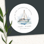 Elegant Dusky Sailboat Yacht Seascape Wedding  Classic Round Sticker<br><div class="desc">If you need any other matching product or customisation,  kindly message via Zazzle.</div>