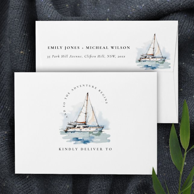 Elegant Dusky Sailboat Yacht Seascape Wedding  Envelope (Creator Uploaded)