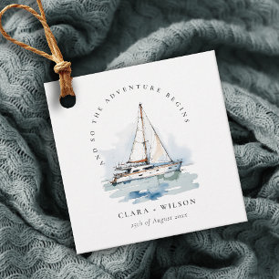 Elegant Dusky Sailboat Yacht Seascape Wedding Favour Tags