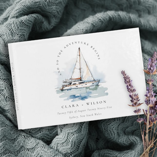 Elegant Dusky Sailboat Yacht Seascape Wedding  Guest Book (Creator Uploaded)