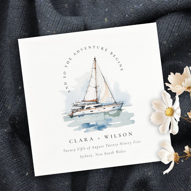 Elegant Dusky Sailboat Yacht Seascape Wedding  Napkin (Creator Uploaded)