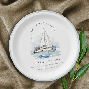 Elegant Dusky Sailboat Yacht Seascape Wedding  Paper Plate