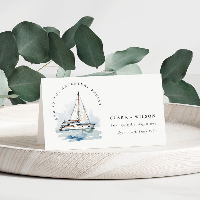 Elegant Dusky Sailboat Yacht Seascape Wedding  Place Card (Creator Uploaded)