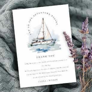 Elegant Dusky Sailboat Yacht Seascape Wedding  Thank You Card