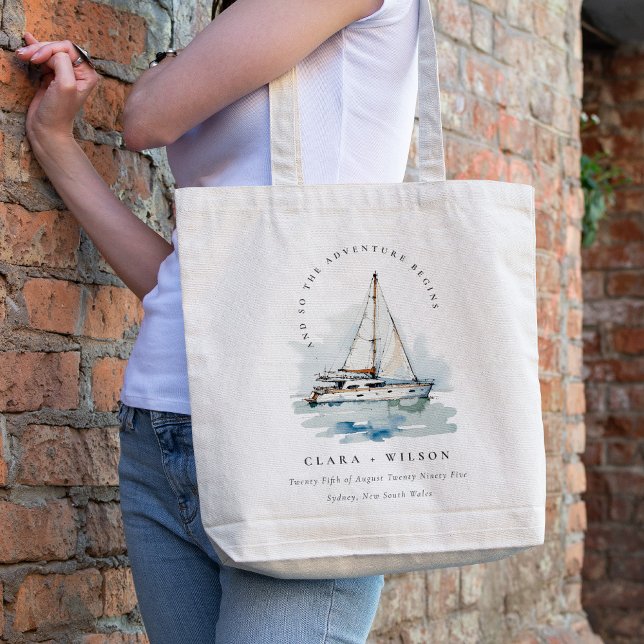 Elegant Dusky Sailboat Yacht Seascape Wedding  Tote Bag (Creator Uploaded)