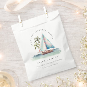 Elegant Dusky Teal Sailboat Palm Seascape Wedding Favour Bags