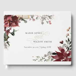 Elegant Dusky Warm Winter Festive Foliage Wedding Guest Book