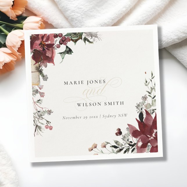 Elegant Dusky Warm Winter Festive Foliage Wedding Napkin (Creator Uploaded)