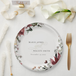 Elegant Dusky Warm Winter Festive Foliage Wedding Paper Plate