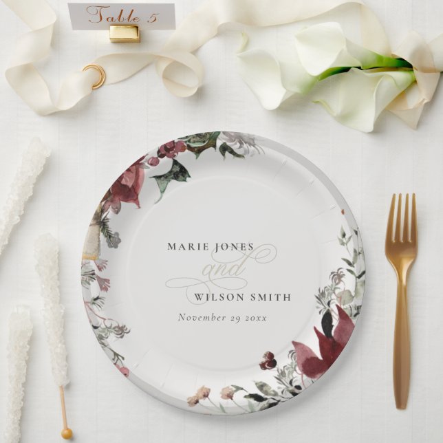 Elegant Dusky Warm Winter Festive Foliage Wedding Paper Plate (Wedding)