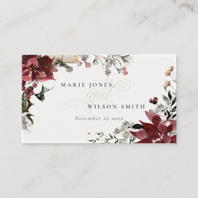 Elegant Dusky Warm Winter Festive Foliage Wedding Place Card (Front)