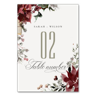 Elegant Dusky Warm Winter Festive Foliage Wedding Table Number