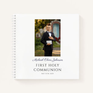 Elegant Dust Blue First Communion Guestbook Notebook