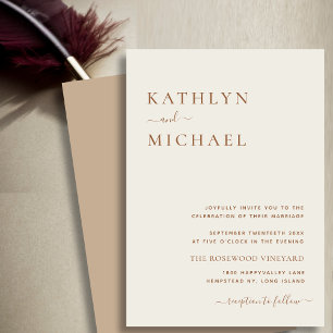 Elegant Dusty Beige Modern Typography Wedding Invitation