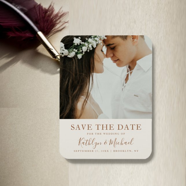 Elegant Dusty Beige Modern Typography Wedding Magnet (Creator Uploaded)