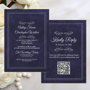 Elegant Dusty Black White QR code Wedding Invitation