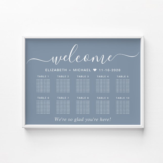 Elegant Dusty Blue 10 Table Wedding Seating Chart (Creator Uploaded)