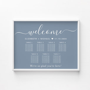 Elegant Dusty Blue 7 Table Wedding Seating Chart