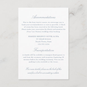 Elegant Dusty Blue Accommodations Transportation Enclosure Card