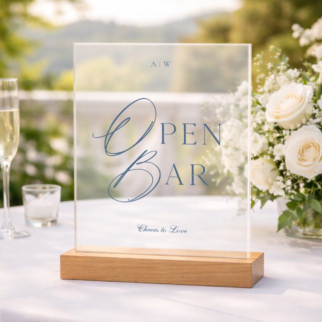 Elegant Dusty Blue Acrylic Open Bar Wedding Sign (Creator Uploaded)