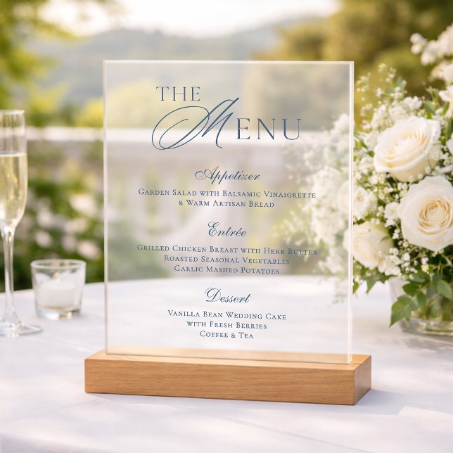 Elegant Dusty Blue Acrylic Wedding Menu Sign (Creator Uploaded)