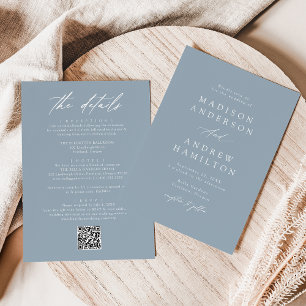 Elegant Dusty Blue All In One QR Code Wedding Invitation