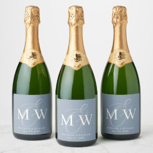 Elegant Dusty Blue Ampersand Monogram Wedding Sparkling Wine Label