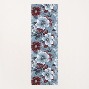 Elegant Dusty Blue and Burgundy Floral Yoga Mat