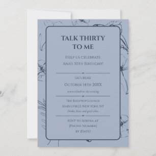 Elegant Dusty Blue and Dark Navy 30th Birthday Invitation