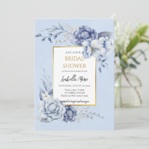 Elegant Dusty Blue and Gold Floral Bridal Shower Invitation
