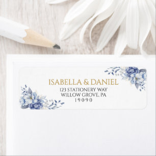 Elegant Dusty Blue and Gold Floral Return Address
