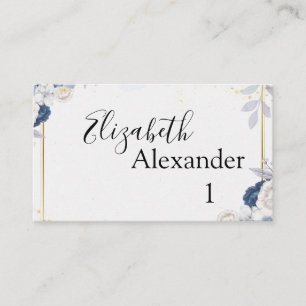Elegant Dusty Blue and Gold Floral Wedding Place Card